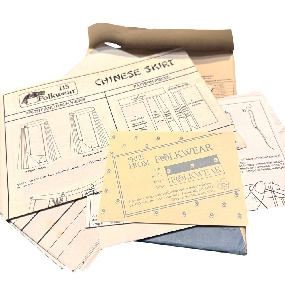 Folkwear 115 Chinese Skirt Sewing Pattern 1982 Low-Calf Length Sizes Petite-XL - Picture 9 of 11